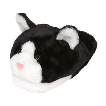Load image into Gallery viewer, Everberry Black and White Kitty Slippers 3/4 View