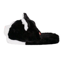 Load image into Gallery viewer, Everberry Black and White Kitty Slippers Side View