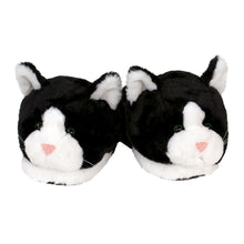 Load image into Gallery viewer, Everberry Black and White Kitty Slippers Front View of Pair