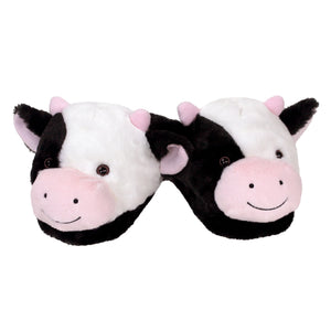 Everberry Fuzzy Cow Slippers Front View of Pair