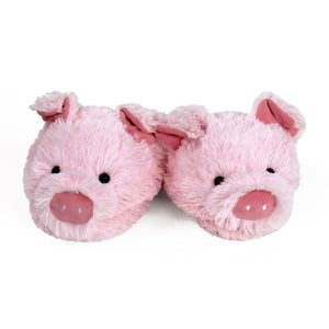 Everberry Fuzzy Pig Slippers Front View of Pair