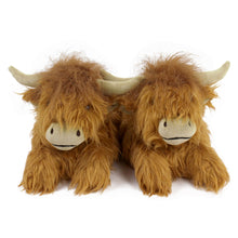 Load image into Gallery viewer, Everberry Highland Cattle Slippers Front View of Pair